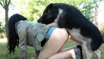 Decorative pig Mini Pig fucks a thin member of a girl in nature