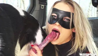 Pretty DogWoman gets fucked by a dog in the car